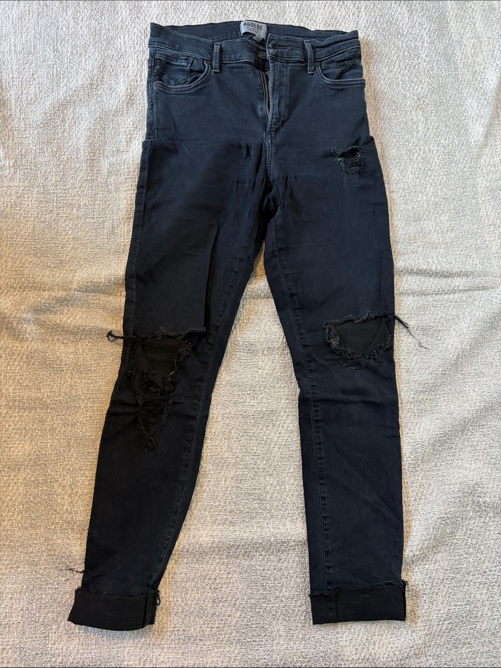 Agolde Black Ripped High-Rise Skinny Jeans